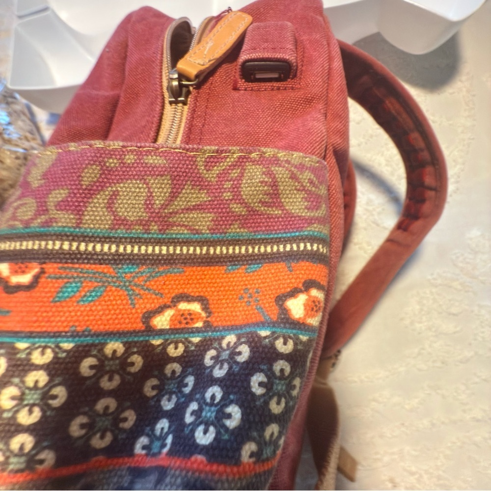 Red Backpack With Patterned Accents - image 3